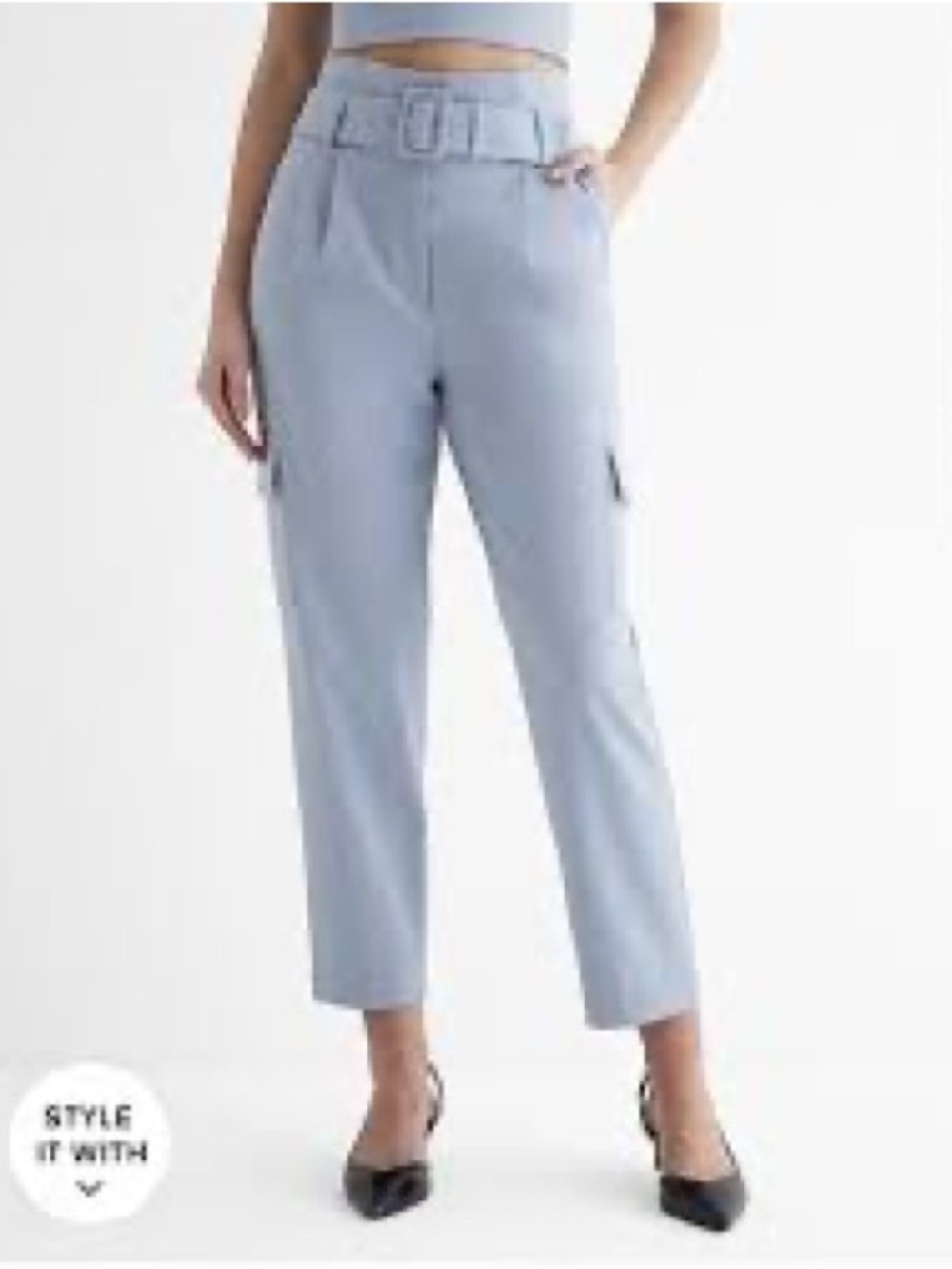 Express Light Blue High-Waist Belted Ankle Cargo Pants